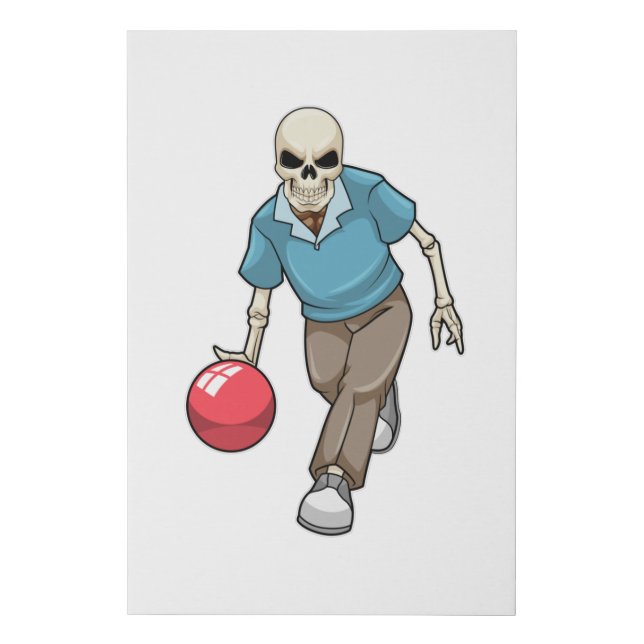 Skeleton at Bowling with Bowling ball Faux Canvas Print (Front)