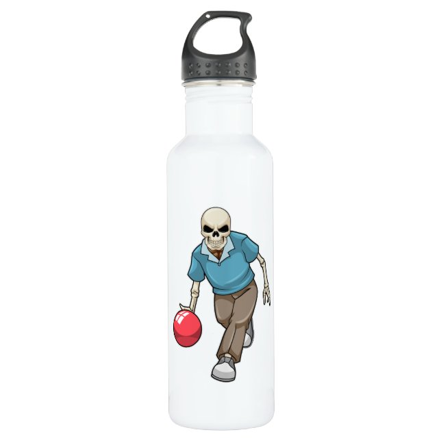 Skeleton at Bowling with Bowling ball Stainless Steel Water Bottle (Front)
