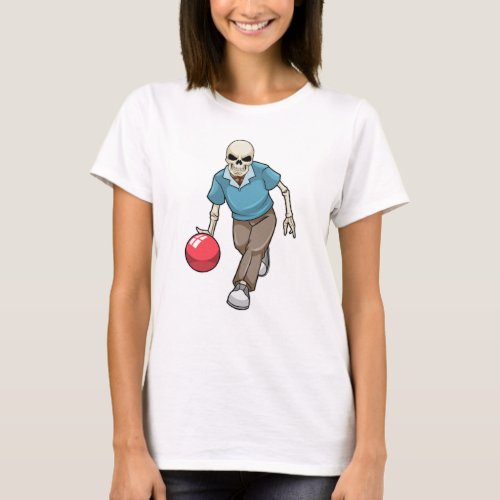 Skeleton at Bowling with Bowling ball T_Shirt