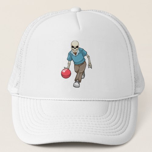 Skeleton at Bowling with Bowling ball Trucker Hat