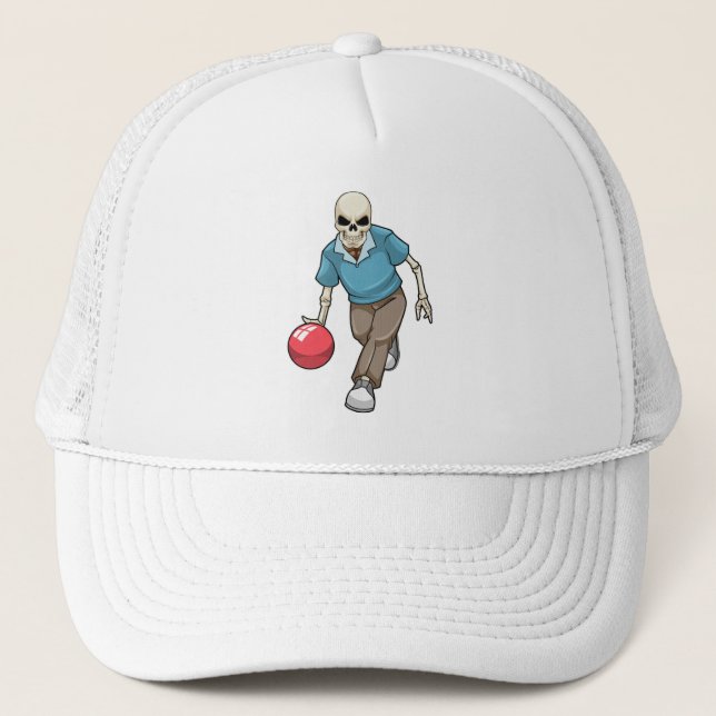 Skeleton at Bowling with Bowling ball Trucker Hat (Front)