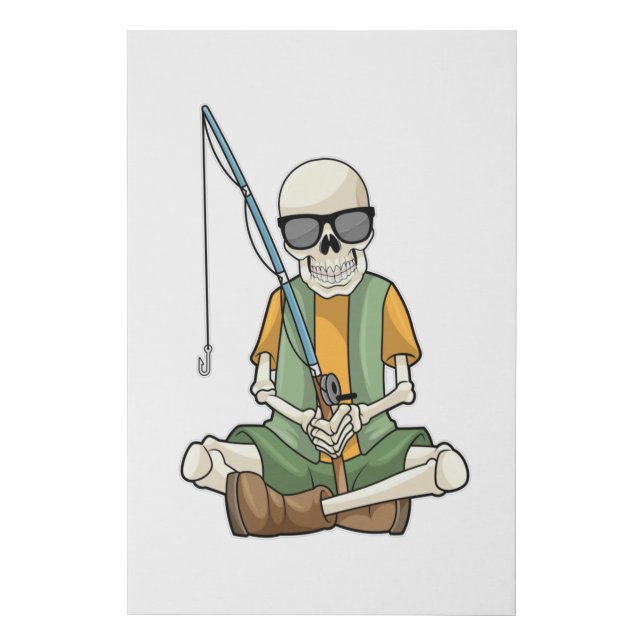 Skeleton at Fishing with Fishing rod Faux Canvas Print (Front)
