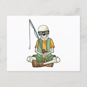 Skeleton at Fishing with Fishing rod Postcard
