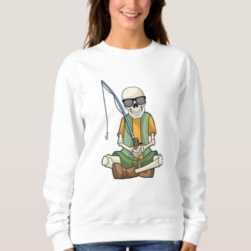 Skeleton at Fishing with Fishing rod Sweatshirt