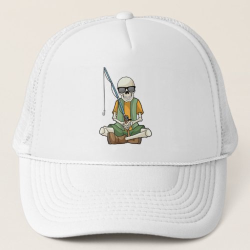 Skeleton at Fishing with Fishing rod Trucker Hat