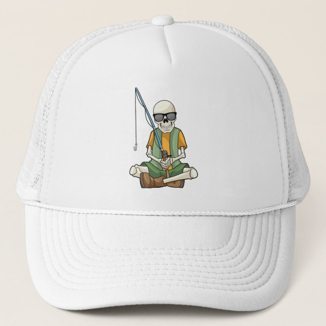 Skeleton at Fishing with Fishing rod Trucker Hat (Front)