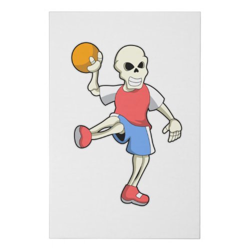 Skeleton at Handball player with Handball Faux Canvas Print