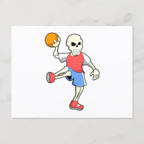 Skeleton at Handball player with Handball Postcard