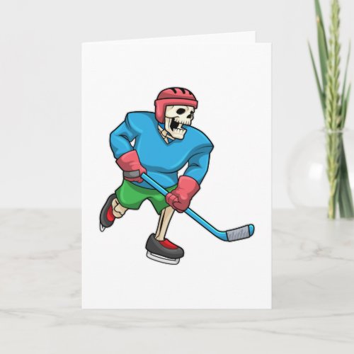 Skeleton at Ice hockey with Ice hockey stick Card