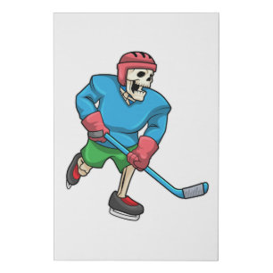 Skeleton at Ice hockey with Ice hockey stick Faux Canvas Print