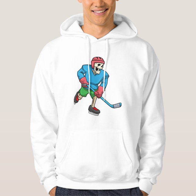 Skeleton at Ice hockey with Ice hockey stick Hoodie (Front)