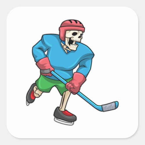 Skeleton at Ice hockey with Ice hockey stick Square Sticker