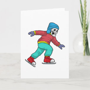 Skeleton at Ice skating with Ice skates Card