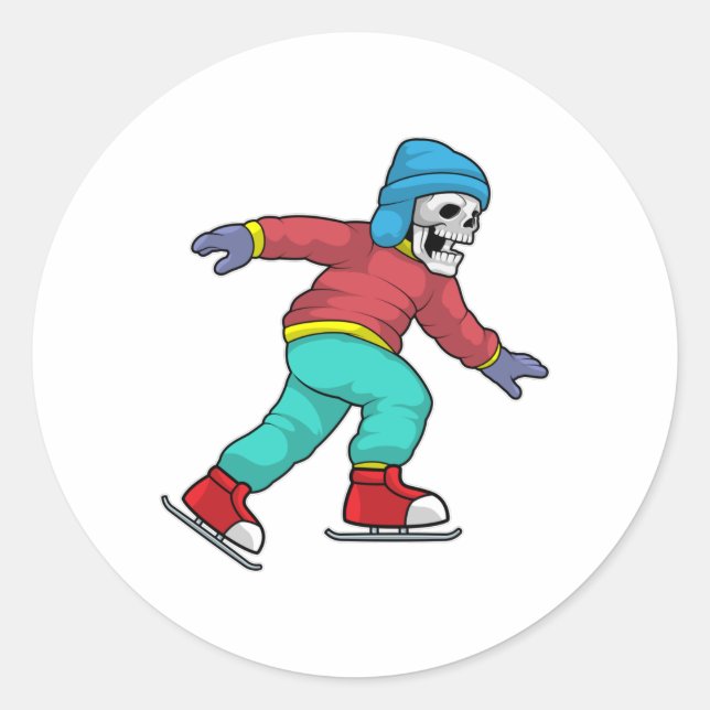 Skeleton at Ice skating with Ice skates Classic Round Sticker (Front)