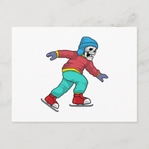 Skeleton at Ice skating with Ice skates Postcard