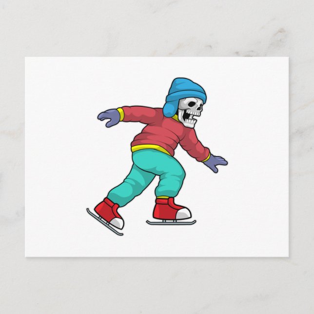 Skeleton at Ice skating with Ice skates Postcard (Front)