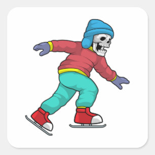 Skeleton at Ice skating with Ice skates Square Sticker
