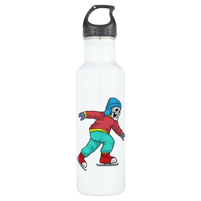 Skeleton at Ice skating with Ice skates Stainless Steel Water Bottle (Front)