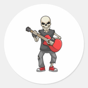 Skeleton at Music with Guitar Classic Round Sticker