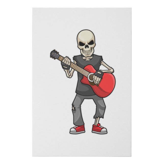 Skeleton at Music with Guitar Faux Canvas Print (Front)
