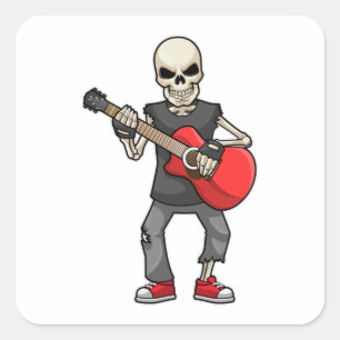 Skeleton at Music with Guitar Square Sticker