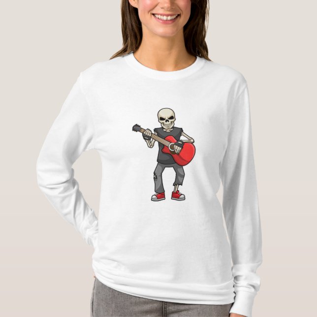 Skeleton at Music with Guitar T-Shirt (Front)