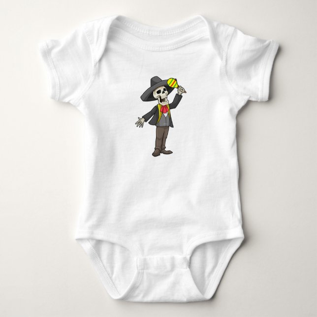 Skeleton at Music with Maracas Baby Bodysuit (Front)