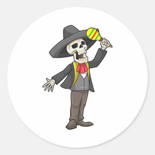Skeleton at Music with Maracas Classic Round Sticker (Front)