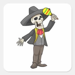 Skeleton at Music with Maracas Square Sticker
