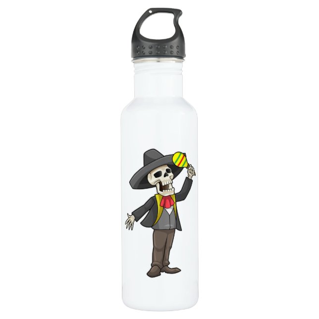 Skeleton at Music with Maracas Stainless Steel Water Bottle (Front)