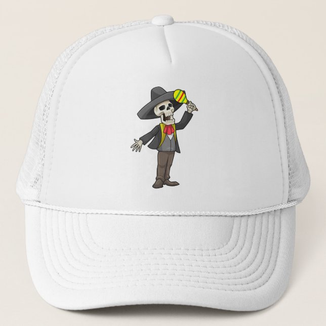Skeleton at Music with Maracas Trucker Hat (Front)