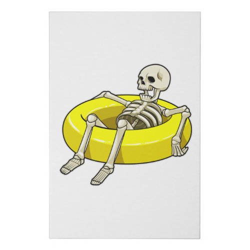 Skeleton at Swimming with Swim ring Faux Canvas Print
