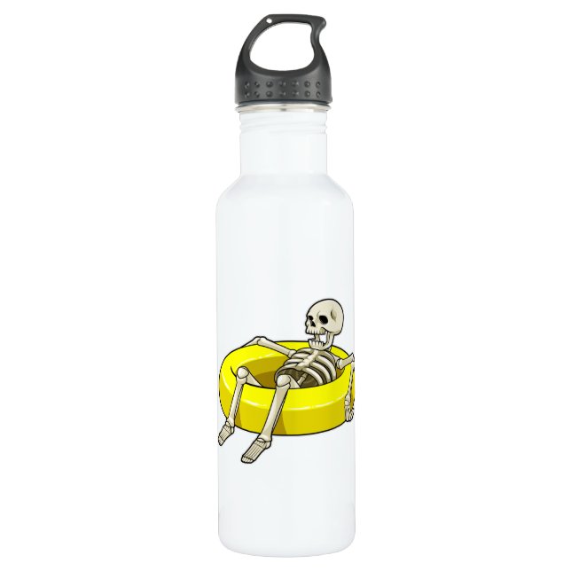 Skeleton at Swimming with Swim ring Stainless Steel Water Bottle (Front)