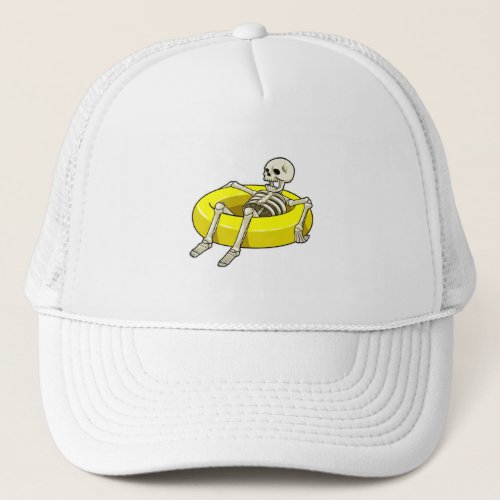 Skeleton at Swimming with Swim ring Trucker Hat