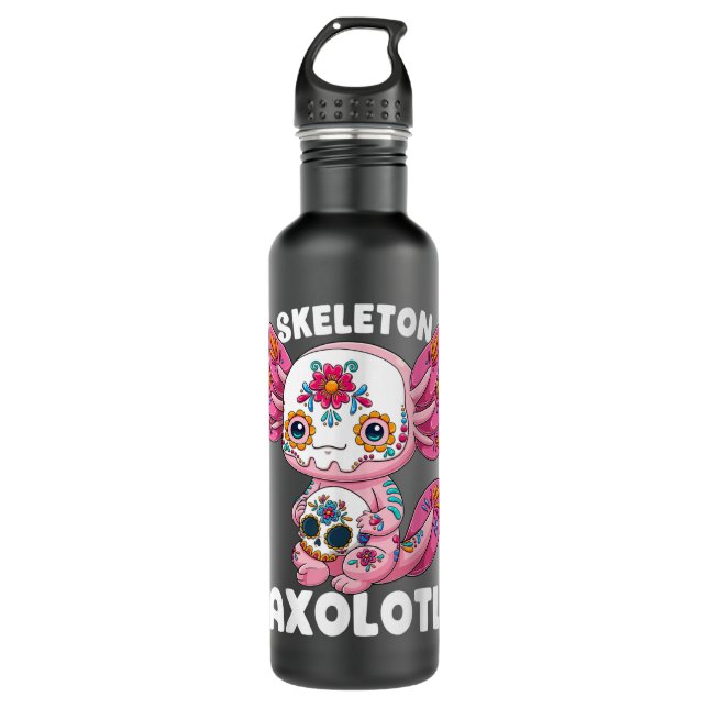Skeleton Axolotl Sugar Skull Calavera Día De Los M Stainless Steel Water Bottle (Front)