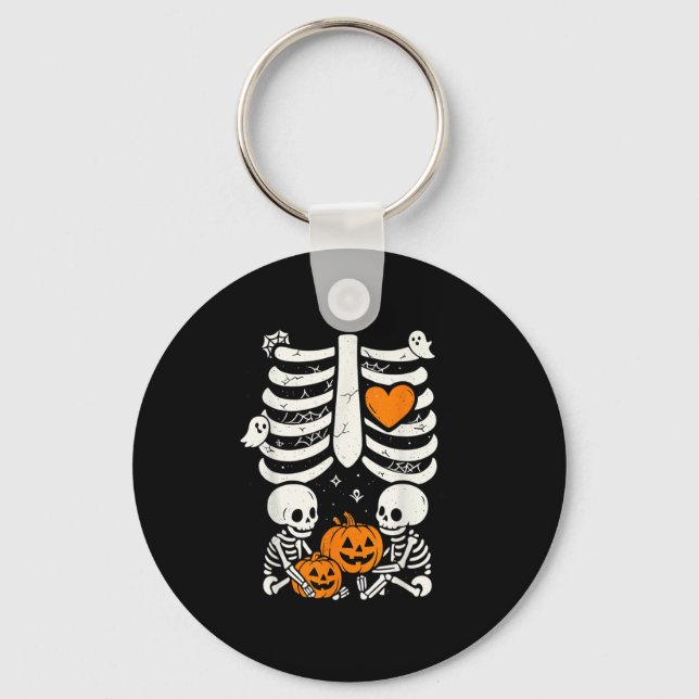 Skeleton Baby Twins Halloween Pregnancy Announceme Keychain (Front)