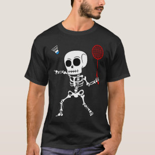 Skeleton Badminton Halloween Smash Shuttle Easy Co T-Shirt