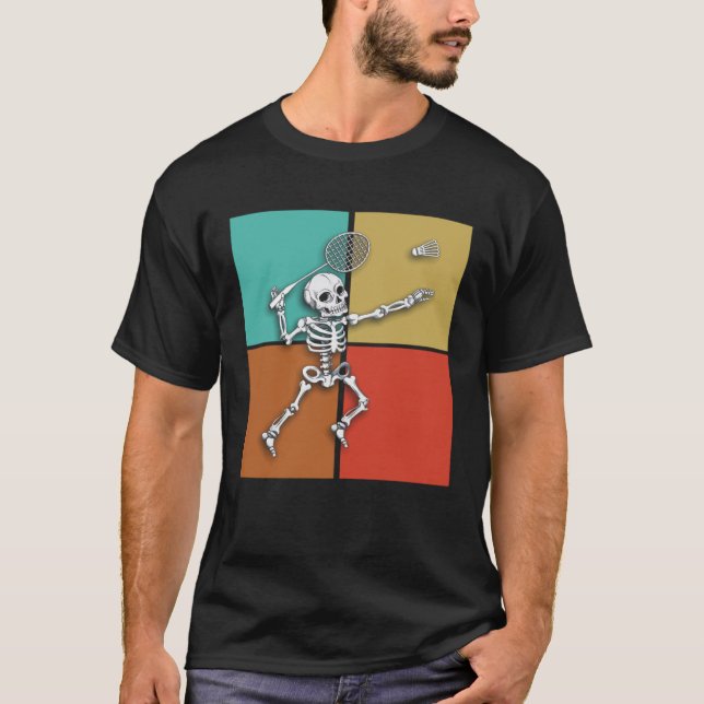 Skeleton Badminton  Halloween Smash Shuttlecock T-Shirt (Front)