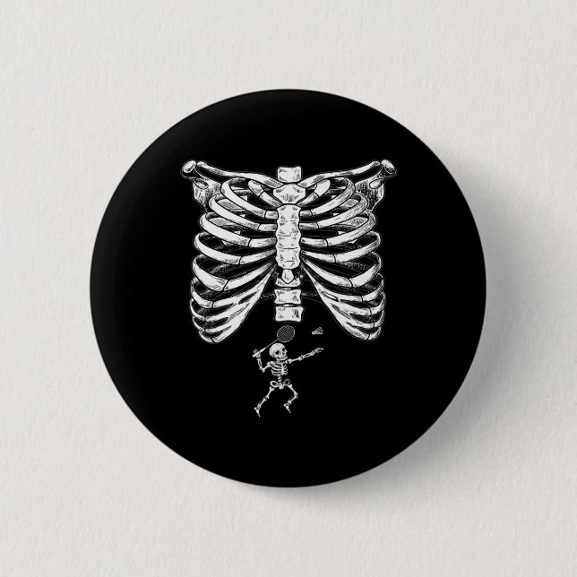 Skeleton Badminton Pregnancy Halloween Smash Shutt Button (Front)