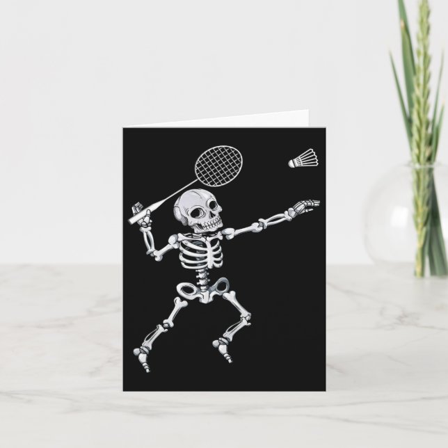 Skeleton Badminton Smash Shuttle Halloween  Card (Front)