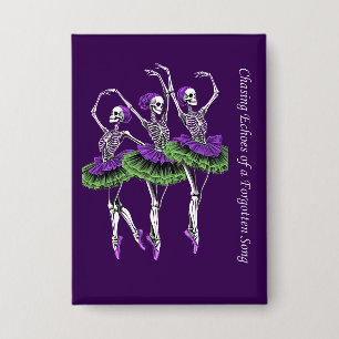 Skeleton Ballerina Button Purple Green Artistic