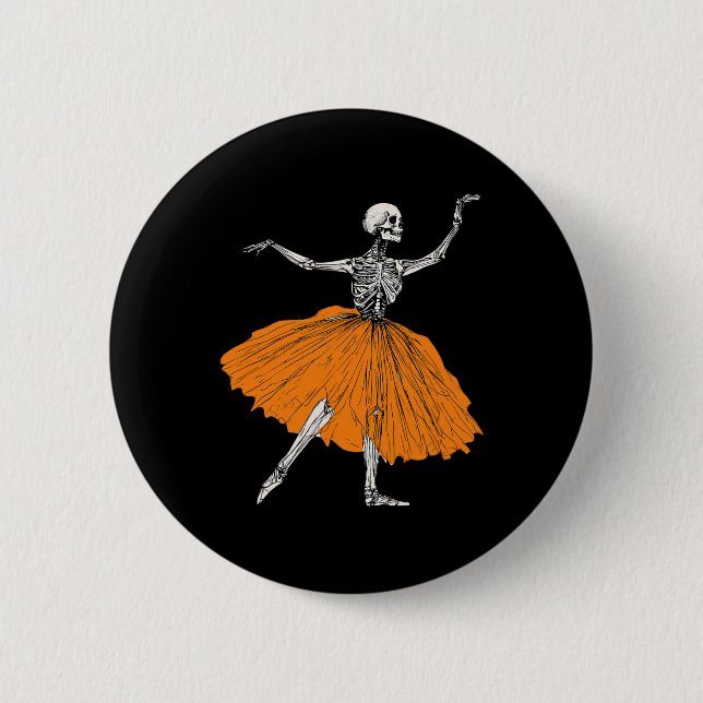 Skeleton Ballerina Dance Tutu Spooky Ballet Dancer Button (Front)