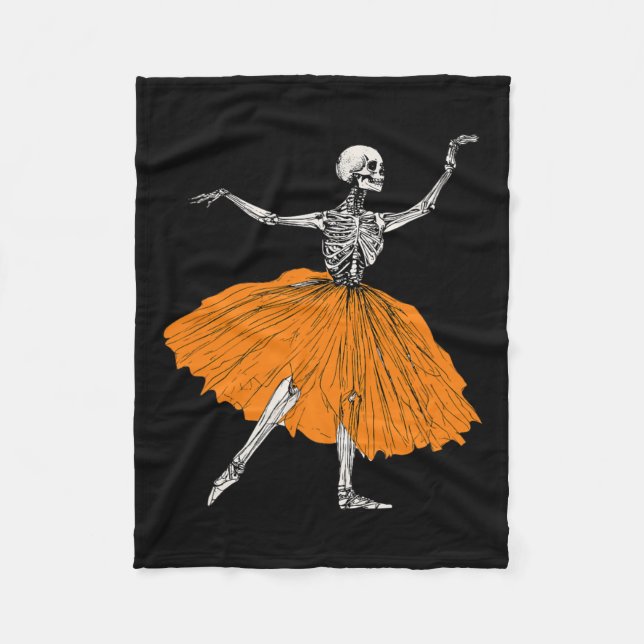 Skeleton Ballerina Dance Tutu Spooky Ballet Dancer Fleece Blanket (Front)