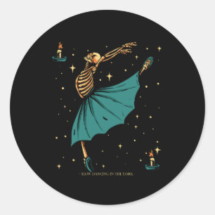 skeleton ballerina dancing with candle light classic round sticker