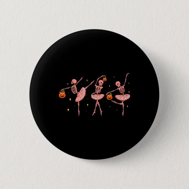Skeleton Ballerina Halloween Jack O Lantern Dancer Button (Front)