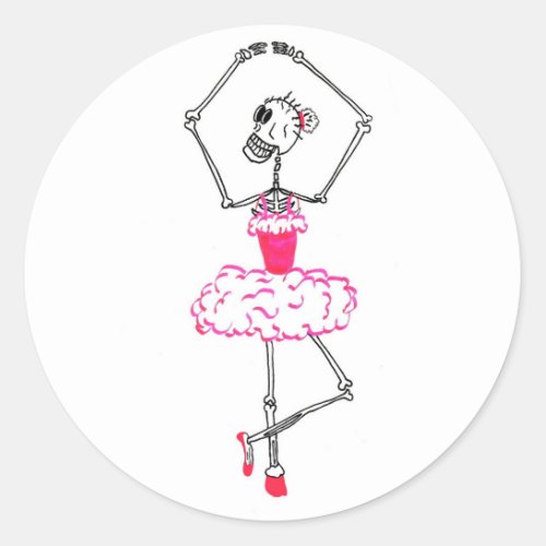 Skeleton Ballerina in Pink Tutu Ballet Dancer Classic Round Sticker