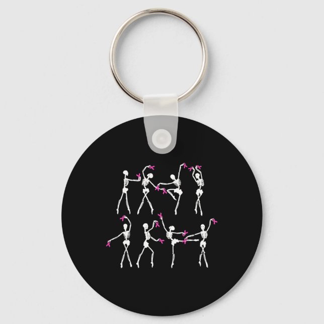 Skeleton Ballet Dance Pink Ribbon Breast Cancer Aw Keychain (Front)