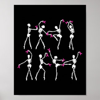 Skeleton Ballet Dance Pink Ribbon Breast Cancer Aw Poster