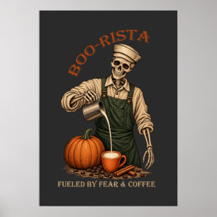 Skeleton Barista Halloween Coffee Poster
