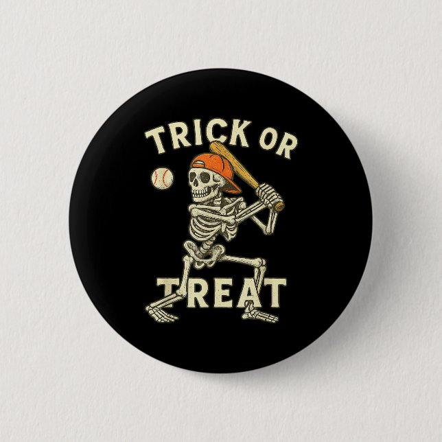 Skeleton Baseball Halloween Costume Funny Men Boys Button (Front)